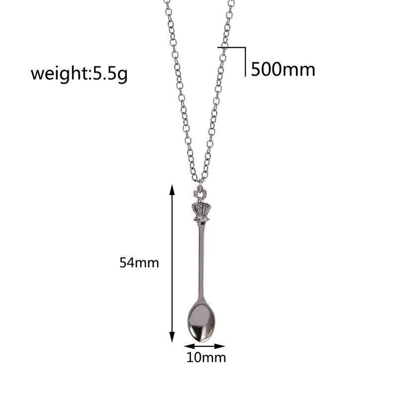 Mini Crown Spoon Necklace Pendant Charm Festival Cutlery Tea Party Gift - Gold