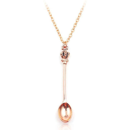 Mini Crown Spoon Necklace Pendant Charm Festival Cutlery Tea Party Gift - Rose Gold