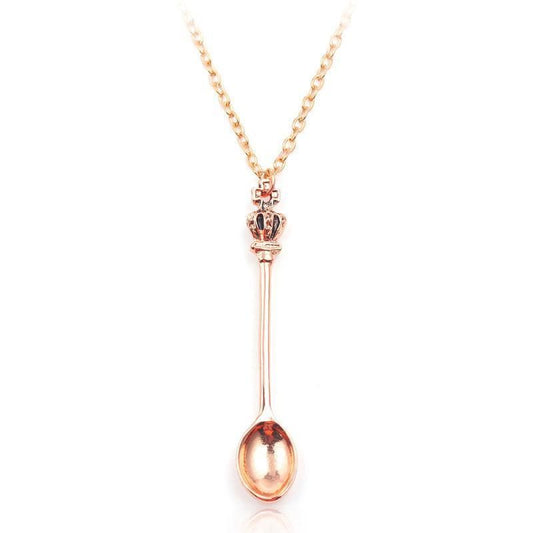 Mini Crown Spoon Necklace Pendant Charm Festival Cutlery Tea Party Gift - Rose Gold