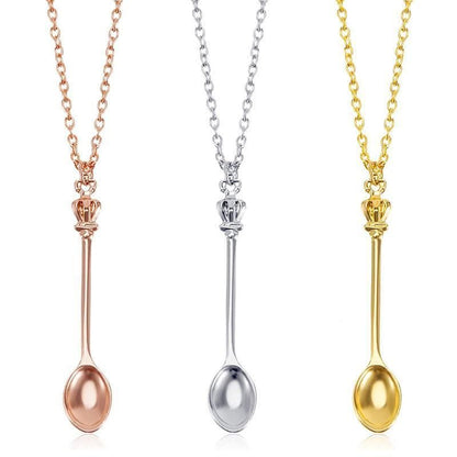 Mini Crown Spoon Necklace Pendant Charm Festival Cutlery Tea Party Gift - Rose Gold
