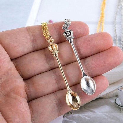 Mini Crown Spoon Necklace Pendant Charm Festival Cutlery Tea Party Gift - Rose Gold