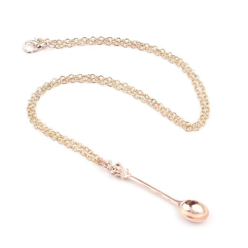 Mini Crown Spoon Necklace Pendant Charm Festival Cutlery Tea Party Gift - Rose Gold
