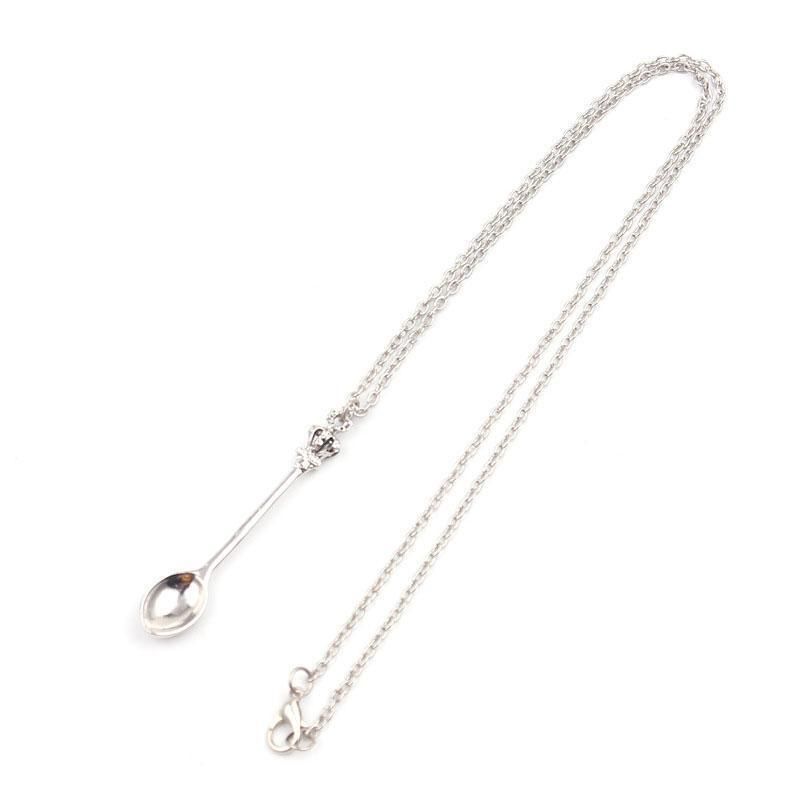 Mini Crown Spoon Necklace Pendant Charm Festival Cutlery Tea Party Gift - Rose Gold
