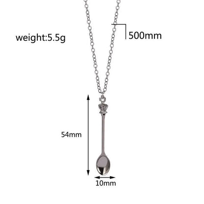Mini Crown Spoon Necklace Pendant Charm Festival Cutlery Tea Party Gift - Silver