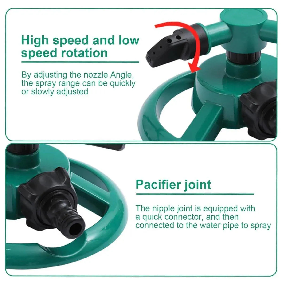 Small Disc Sprinkler 360 Degree Rotating Garden Sprayer Three Prong Spray Water - Green