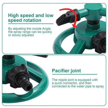 Small Disc Sprinkler 360 Degree Rotating Garden Sprayer Three Prong Spray Water - Green