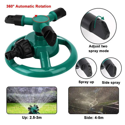 Small Disc Sprinkler 360 Degree Rotating Garden Sprayer Three Prong Spray Water - Green