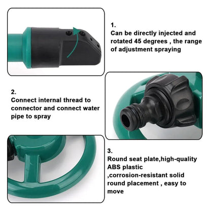 Small Disc Sprinkler 360 Degree Rotating Garden Sprayer Three Prong Spray Water - Green