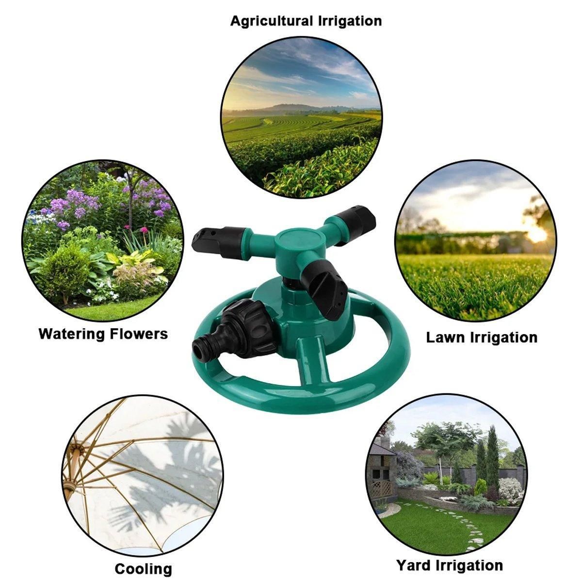 Small Disc Sprinkler 360 Degree Rotating Garden Sprayer Three Prong Spray Water - Green