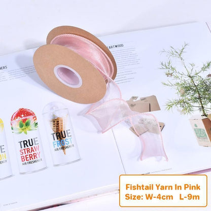 10PCS Bouquet Decor Wrapping Yarn Band Packaging Wave Organza Ribbon 9/10/45m - Beige fishtail veil