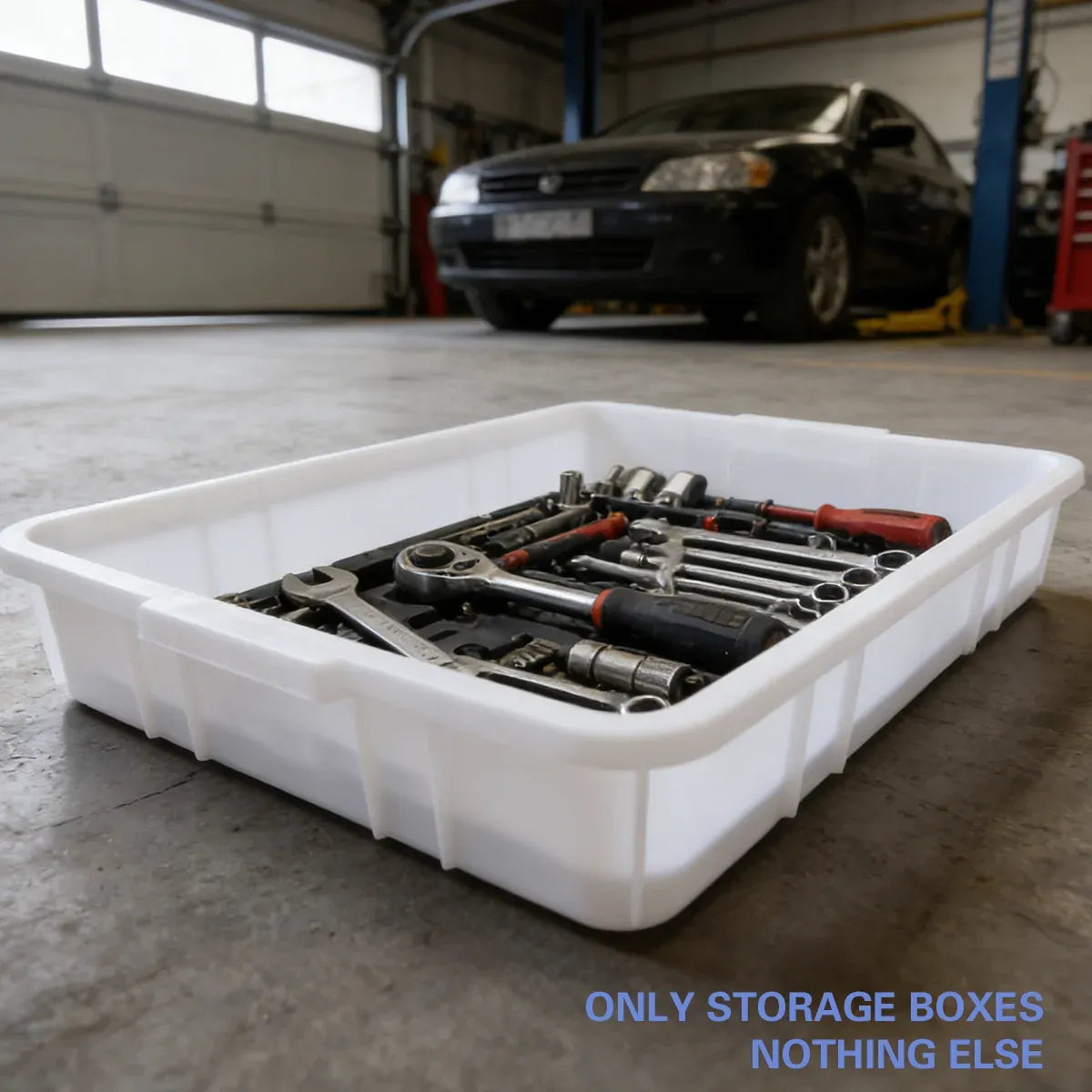 Rectangular Hardware Tool Box Large Capacity Storage Organizer for Garage Use - Blue