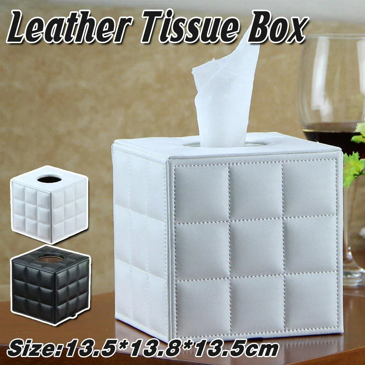 Luxury Leather Square Tissue Box Living Room Hotel Roll Paper Tube Holder - White