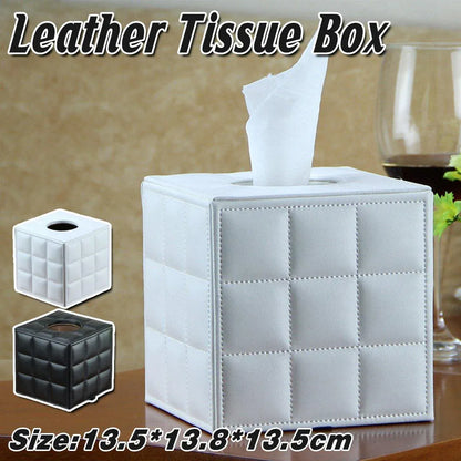 Luxury Leather Square Tissue Box Living Room Hotel Roll Paper Tube Holder - White