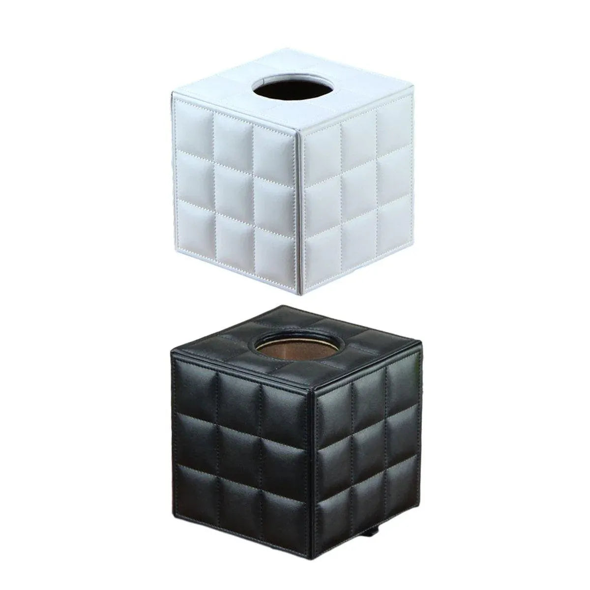Luxury Leather Square Tissue Box Living Room Hotel Roll Paper Tube Holder - White