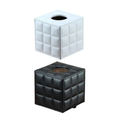 Luxury Leather Square Tissue Box Living Room Hotel Roll Paper Tube Holder - White