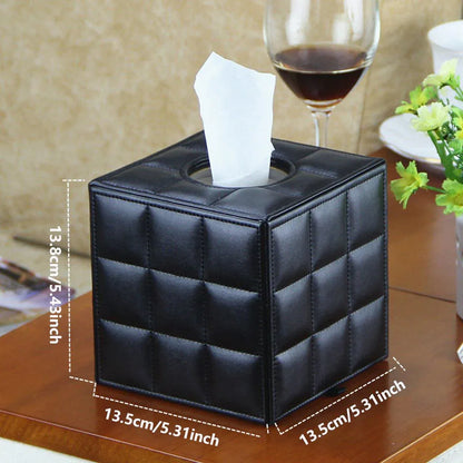 Luxury Leather Square Tissue Box Living Room Hotel Roll Paper Tube Holder - White