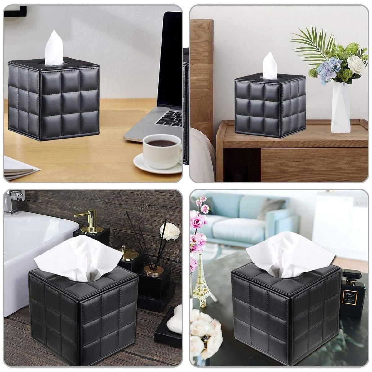 Luxury Leather Square Tissue Box Living Room Hotel Roll Paper Tube Holder - White