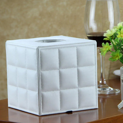 Luxury Leather Square Tissue Box Living Room Hotel Roll Paper Tube Holder - White