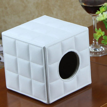 Luxury Leather Square Tissue Box Living Room Hotel Roll Paper Tube Holder - White