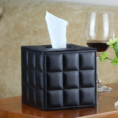 Luxury Leather Square Tissue Box Living Room Hotel Roll Paper Tube Holder - White