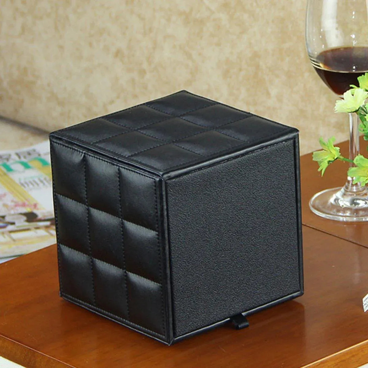 Luxury Leather Square Tissue Box Living Room Hotel Roll Paper Tube Holder - White