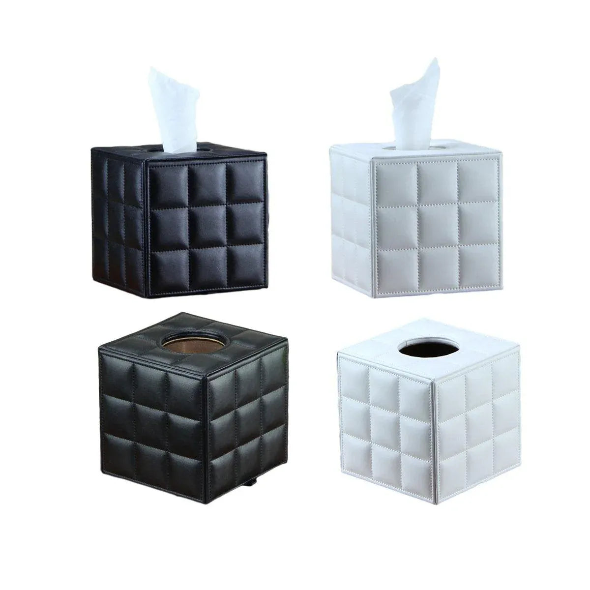 Luxury Leather Square Tissue Box Living Room Hotel Roll Paper Tube Holder - White