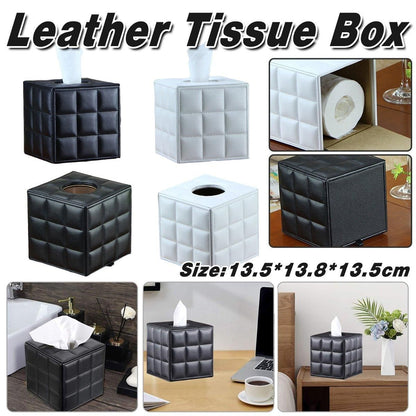 Luxury Leather Square Tissue Box Living Room Hotel Roll Paper Tube Holder - White