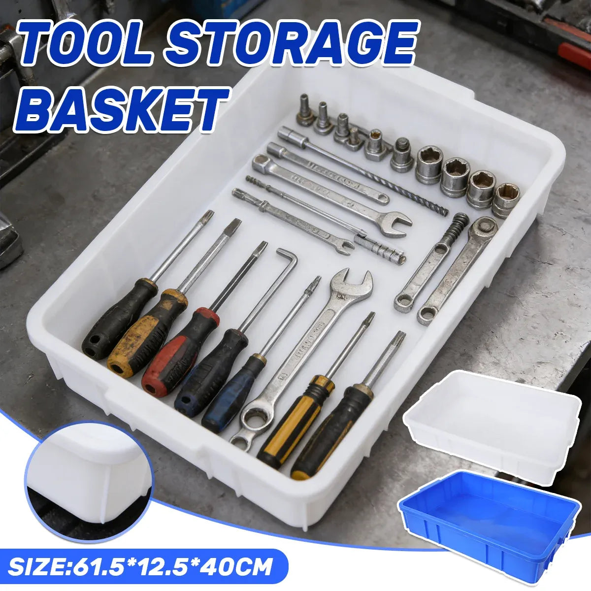Rectangular Hardware Tool Box Large Capacity Storage Organizer for Garage Use - White