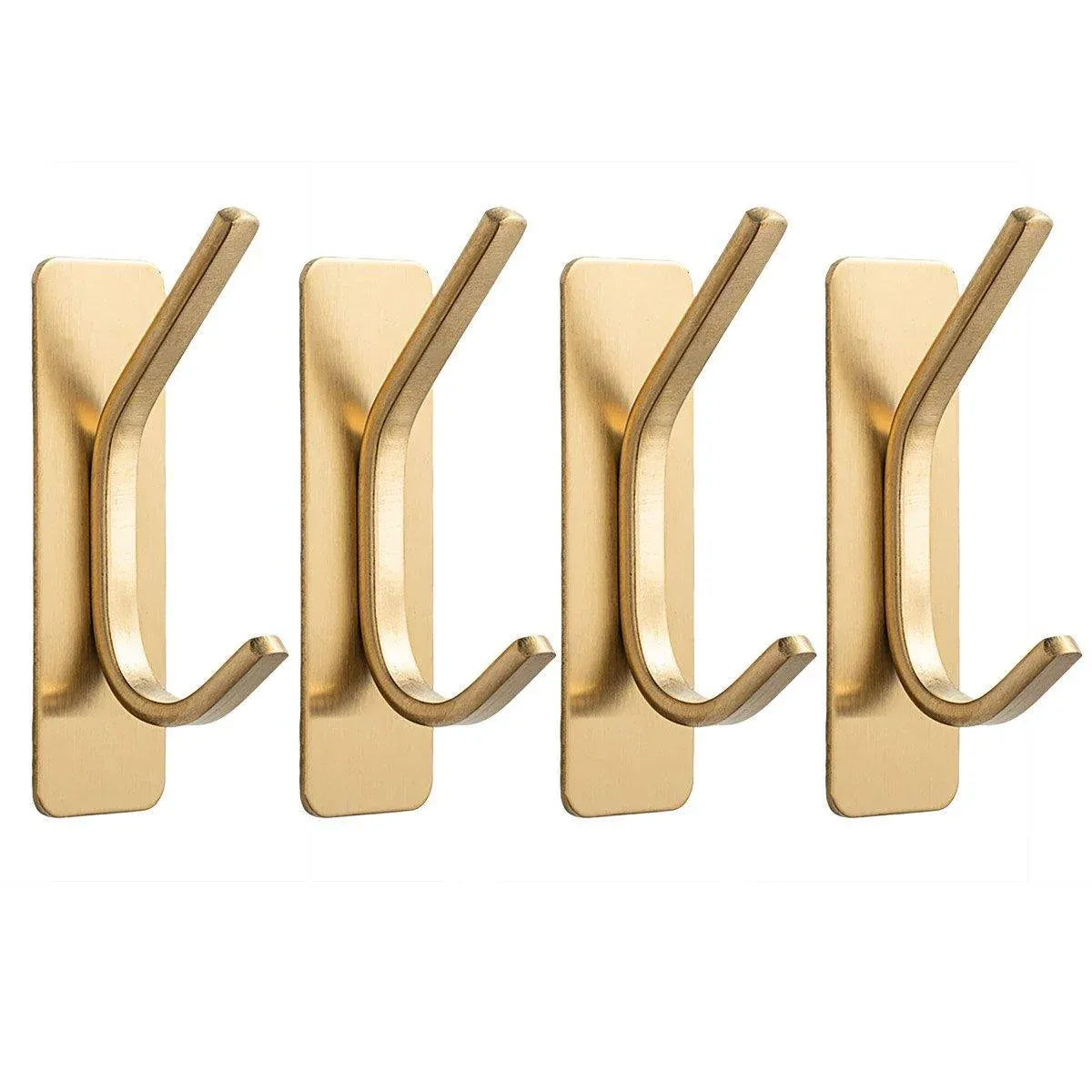 4pcs Stainless Steel Adhesive Hook Towel Hook Bathroom Kitchen Door Coat Hook - Gold