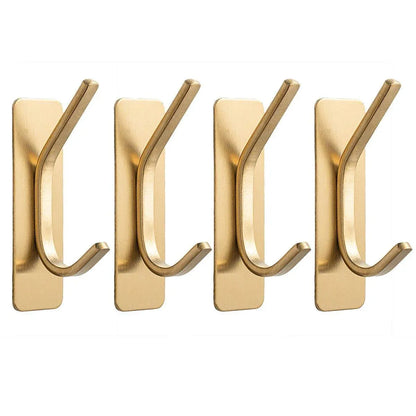 4pcs Stainless Steel Adhesive Hook Towel Hook Bathroom Kitchen Door Coat Hook - Gold