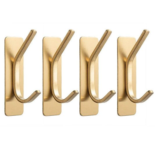 4pcs Stainless Steel Adhesive Hook Towel Hook Bathroom Kitchen Door Coat Hook - Gold