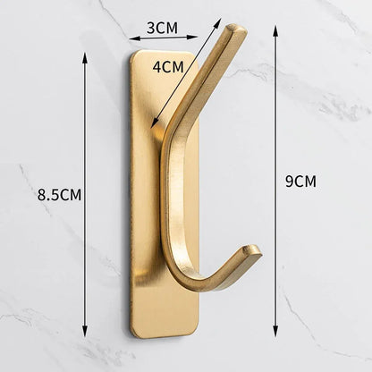 4pcs Stainless Steel Adhesive Hook Towel Hook Bathroom Kitchen Door Coat Hook - Gold