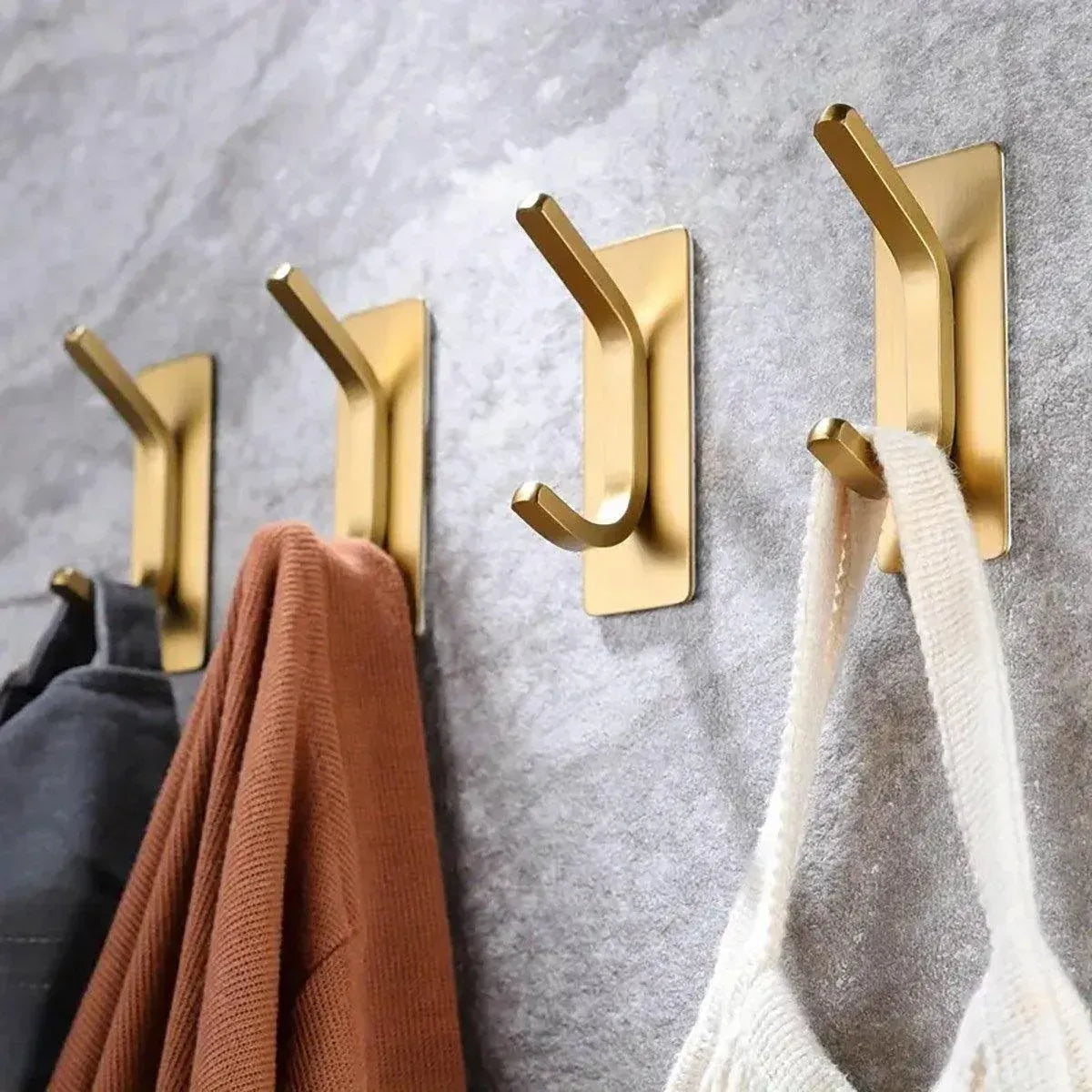 4pcs Stainless Steel Adhesive Hook Towel Hook Bathroom Kitchen Door Coat Hook - Gold