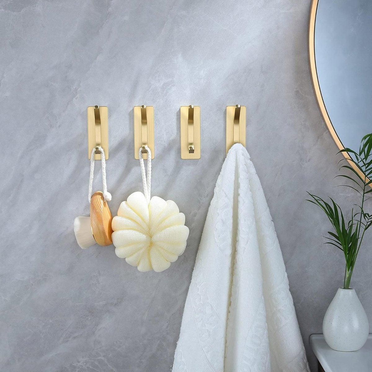 4pcs Stainless Steel Adhesive Hook Towel Hook Bathroom Kitchen Door Coat Hook - Gold