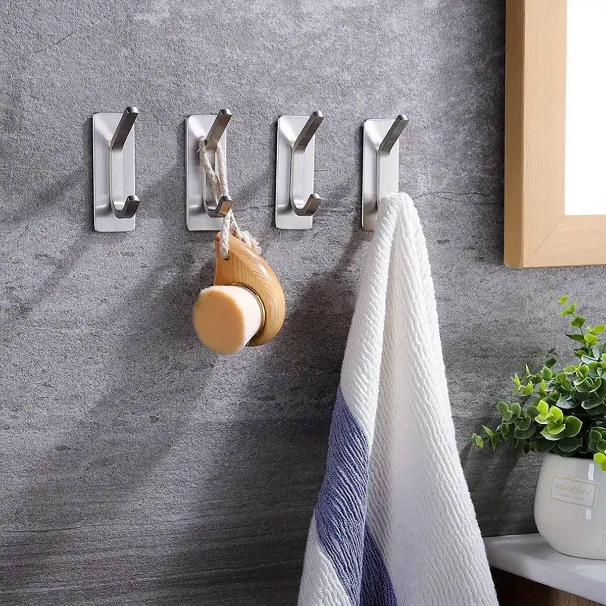 4pcs Stainless Steel Adhesive Hook Towel Hook Bathroom Kitchen Door Coat Hook - Gold