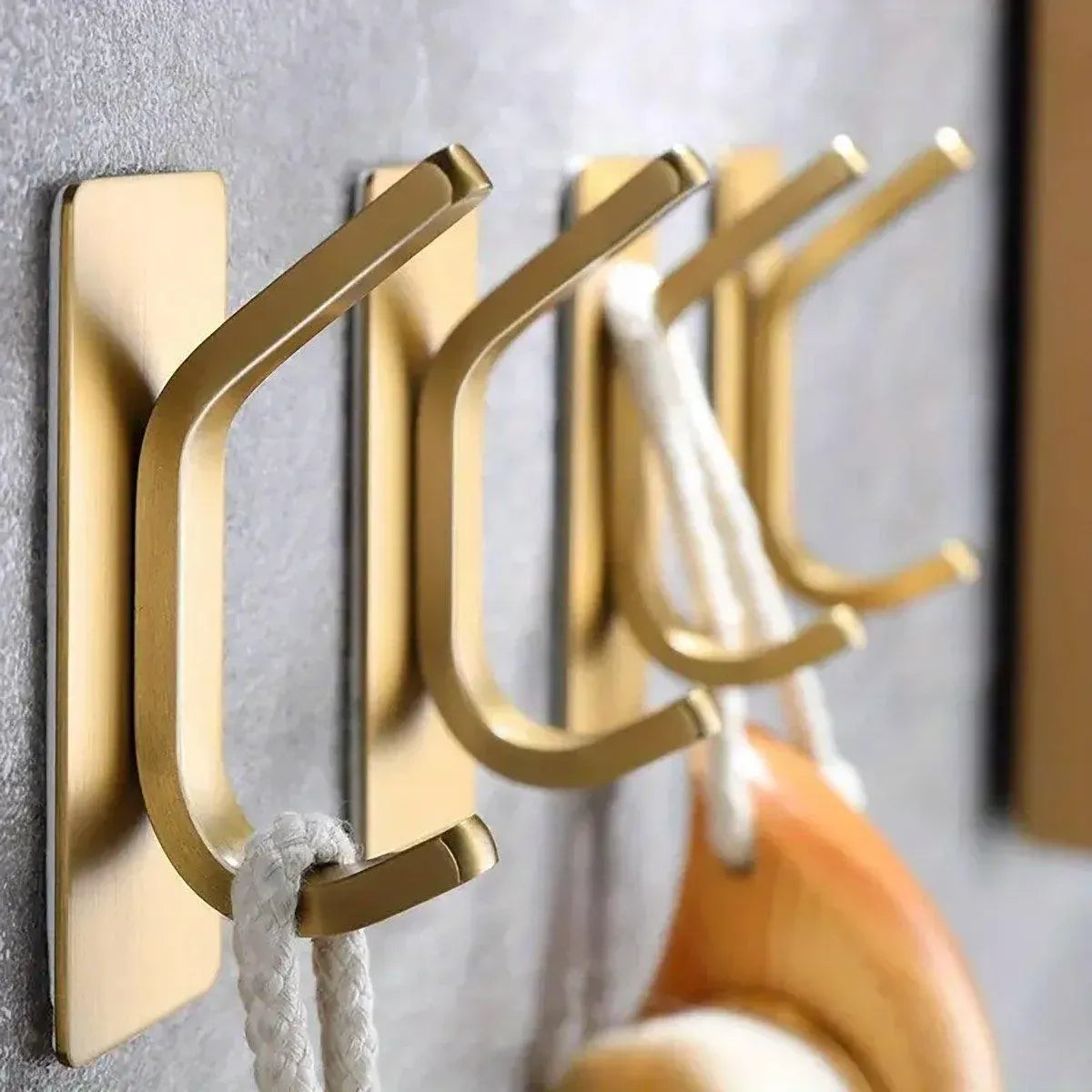 4pcs Stainless Steel Adhesive Hook Towel Hook Bathroom Kitchen Door Coat Hook - Gold
