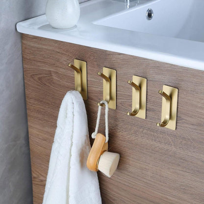 4pcs Stainless Steel Adhesive Hook Towel Hook Bathroom Kitchen Door Coat Hook - Gold