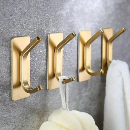 4pcs Stainless Steel Adhesive Hook Towel Hook Bathroom Kitchen Door Coat Hook - Gold