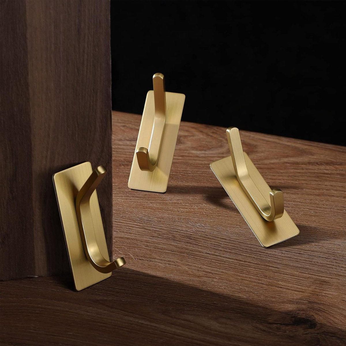 4pcs Stainless Steel Adhesive Hook Towel Hook Bathroom Kitchen Door Coat Hook - Gold