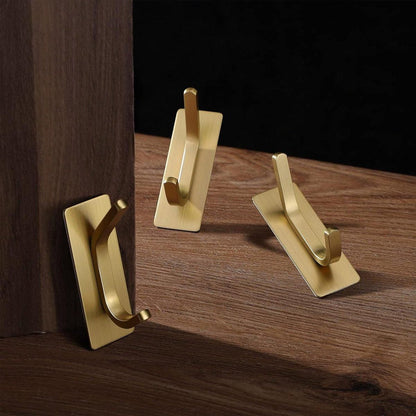 4pcs Stainless Steel Adhesive Hook Towel Hook Bathroom Kitchen Door Coat Hook - Gold