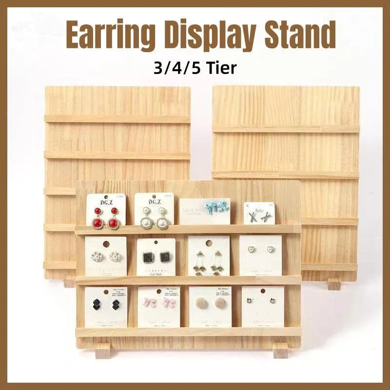 Wooden Earrings Display Rack Multi Tier Jewelry Stand Organizer Earrings Holder - 4-Tier