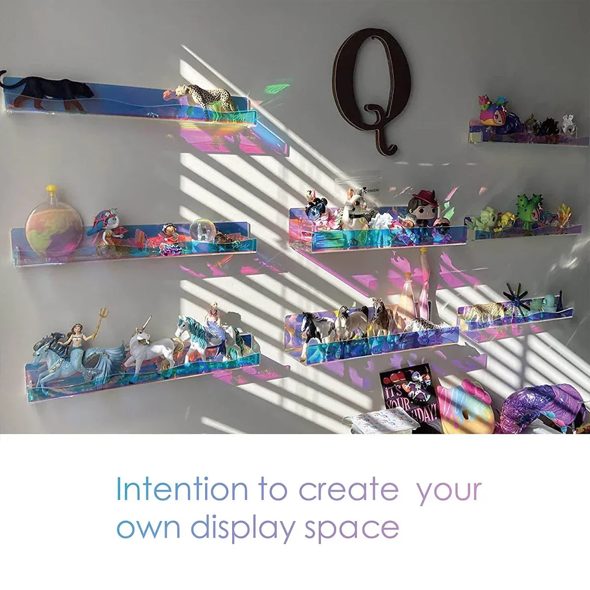 Acrylic Wall Shelves Set 4PCS Floating Display Storage Racks Clear for Home Use - Transparent