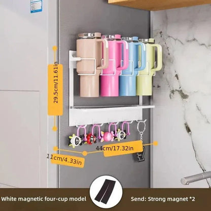 Magnetic Mug Organizer Cup Holder Wall Mount Storage for Kitchen Office Home Use - White