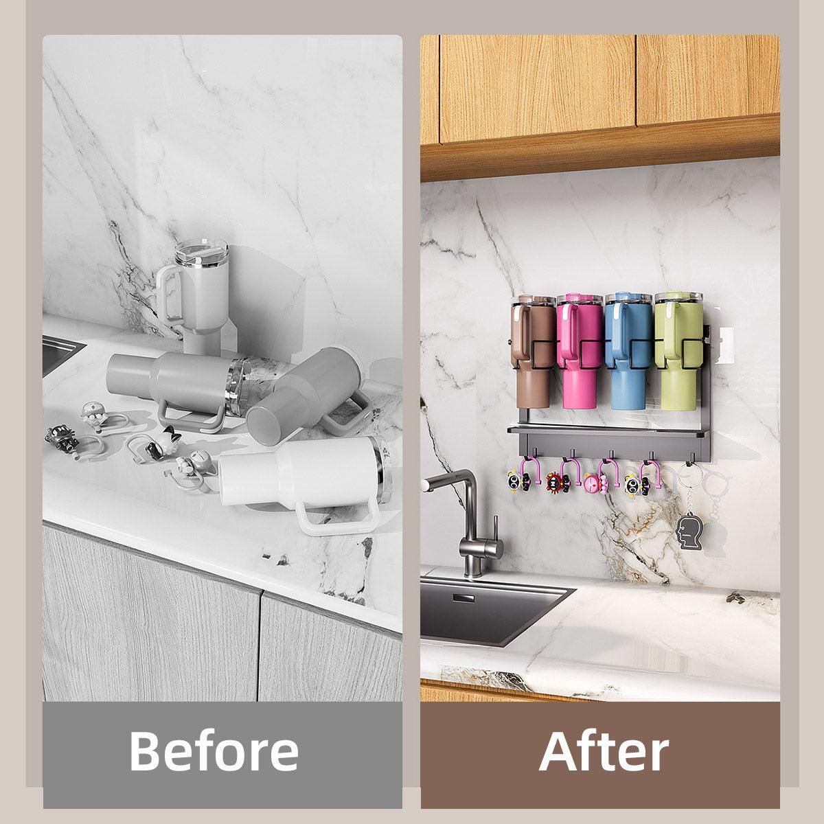 Magnetic Mug Organizer Cup Holder Wall Mount Storage for Kitchen Office Home Use - White