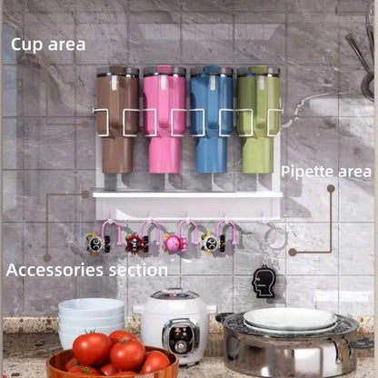 Magnetic Mug Organizer Cup Holder Wall Mount Storage for Kitchen Office Home Use - White