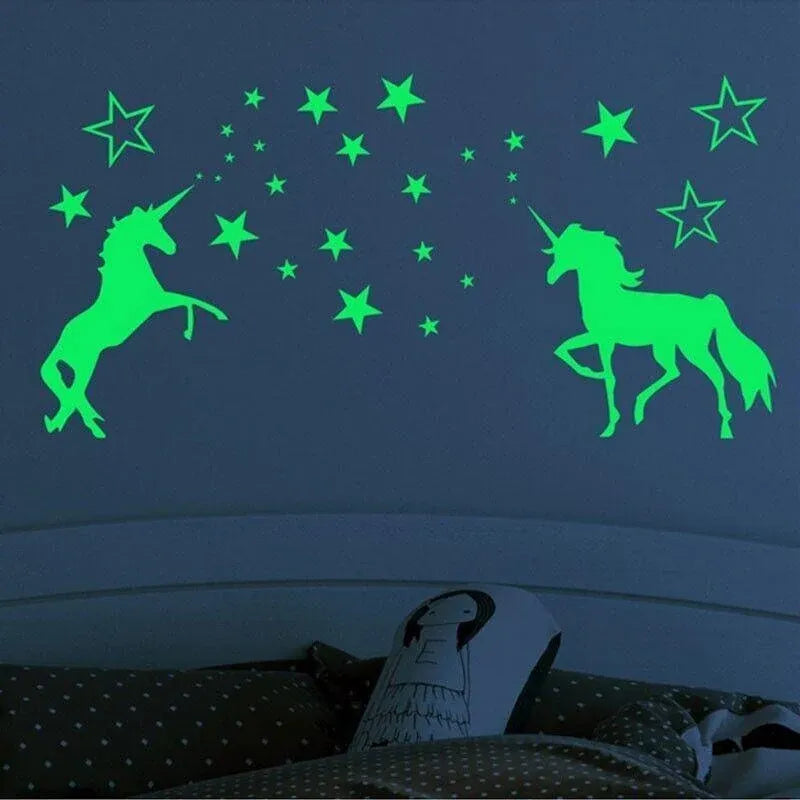 Glow In The Dark Unicorn Wall Stickers Stars Bedroom DIY Decor