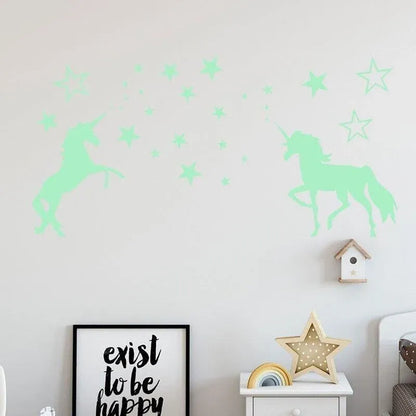 Glow In The Dark Unicorn Wall Stickers Stars Bedroom DIY Decor