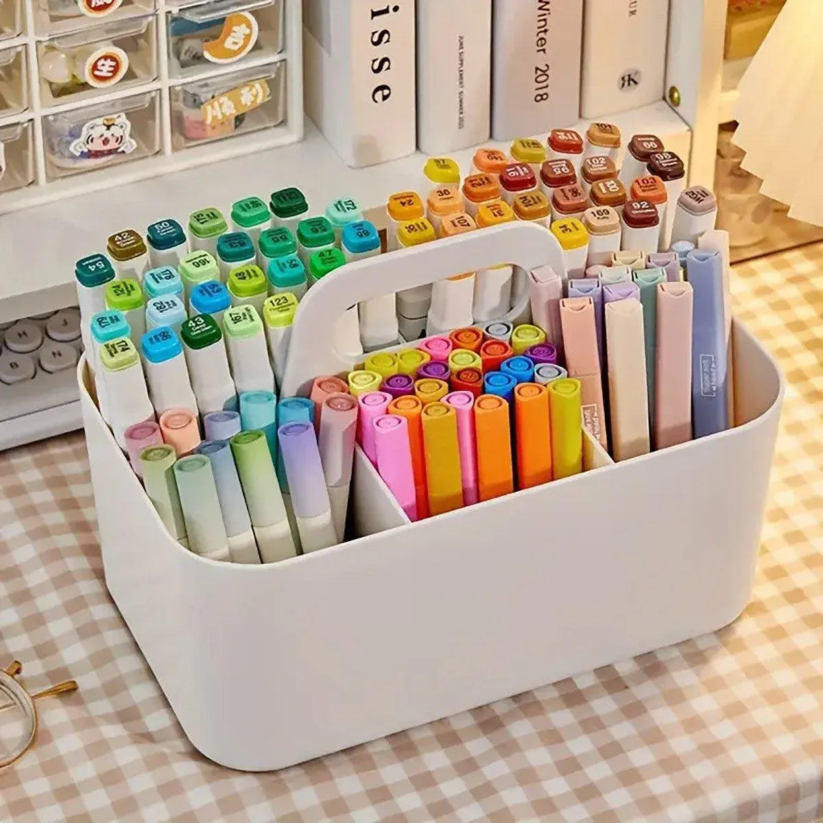 Multi Functional Desktop Organizer Compartmentalized Storage Box Portable Basket - Pink
