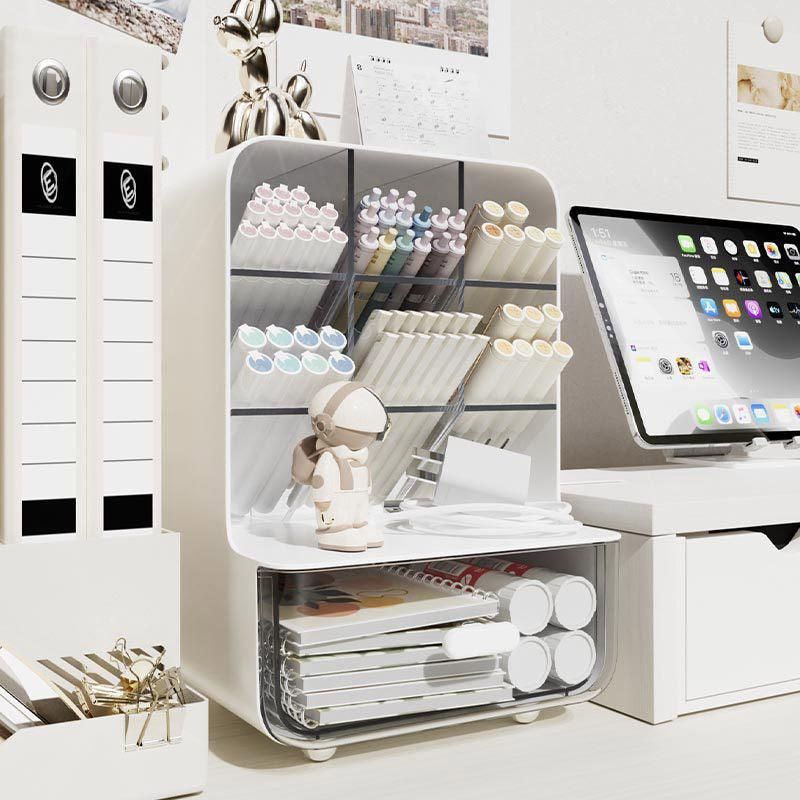 Slant Plug Pen Holder Stationery Organizer Desktop Clutter Storage Office Desk - White