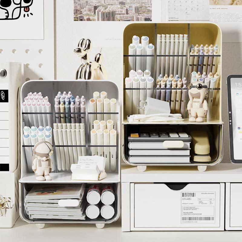 Slant Plug Pen Holder Stationery Organizer Desktop Clutter Storage Office Desk - White